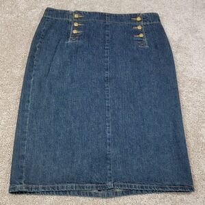 Lauren Jeans Co. Ralph Lauren Denim Skirt Size 12 Gold Button Accent